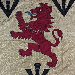 Modern flag depicting a red dragon, brocade type fabric, 125cm x 116cm 