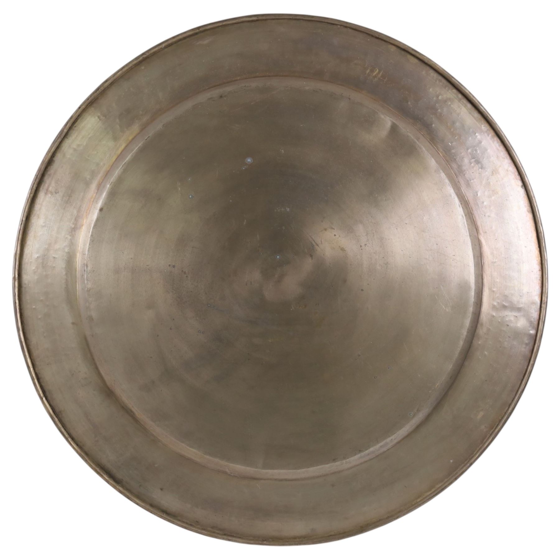Large Eastern brass charger with floral and foliate engraved decoration, D70cm