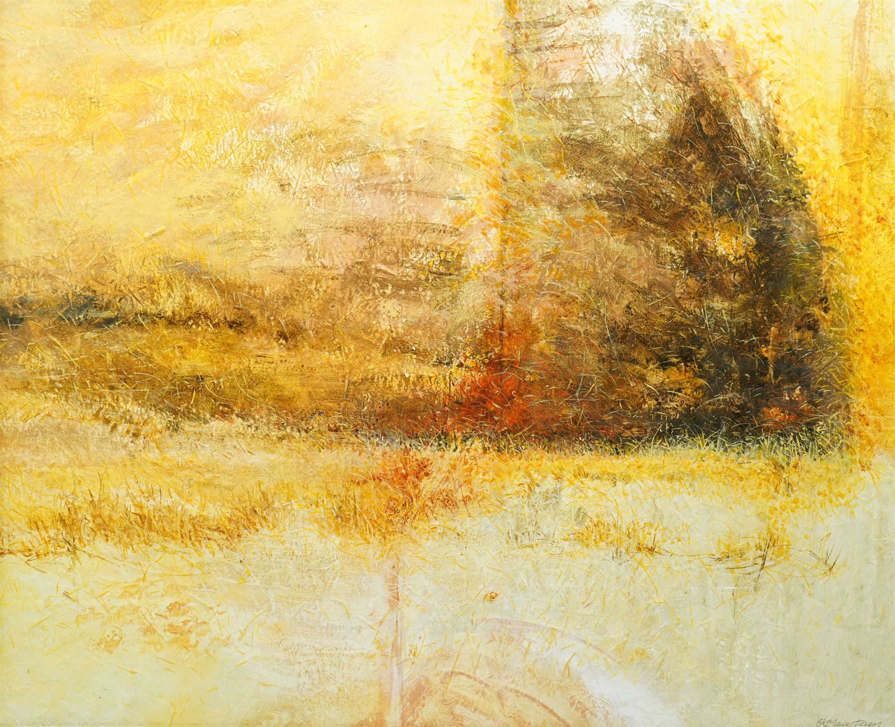 Keith Mountain (Yorkshire 1944-): Orange Abstract, mixed media signed 54cm x 67cm