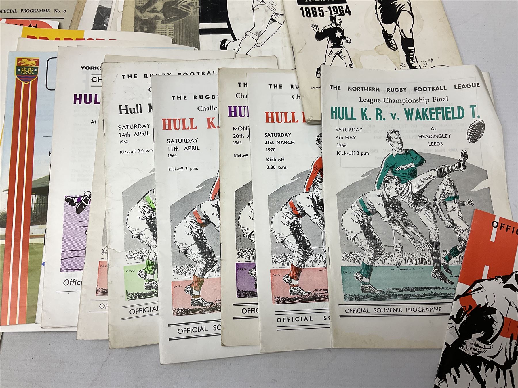 Rugby League - over thirty Hull Kingston Rovers match programmes 1950s/60s including home and away, various cup games, two 1969 single sheets and Last Match at Craven Park with ticket and club tie; five Challenge Cup Finals with tickets 1957-71 and 1962 signed by Eddie Waring; card mounted photograph of Barnsley United R.F.C. 1925/6; and other Rugby League ephemera