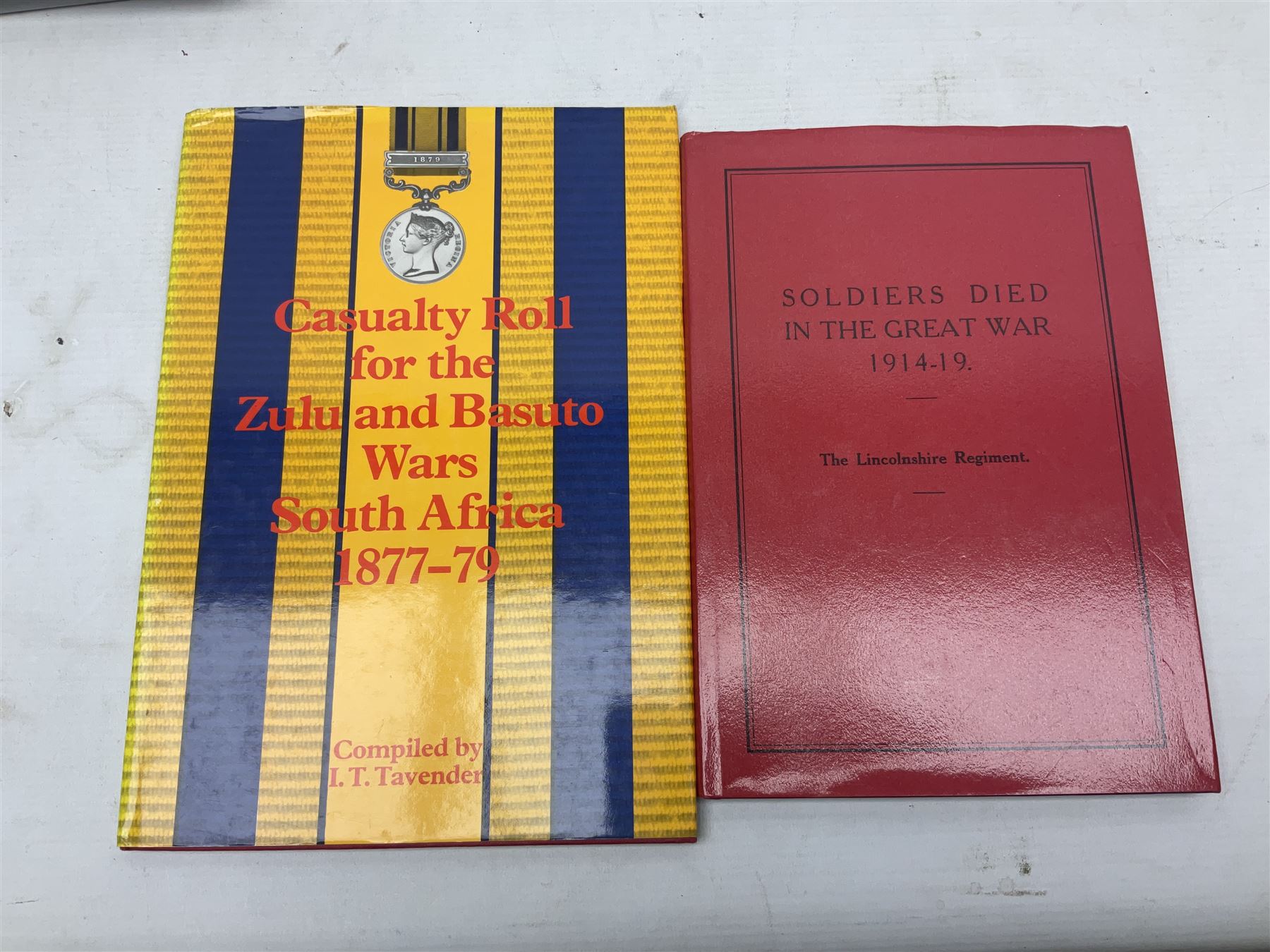 Six medal reference books comprising four Casualty Roll books for Crimea 1854-55, Indian Mutiny 1857-59, Zulu and Basuto Wars South Africa 1877-79 and Second Afghan War 1878-80; WW1 New Zealand Expeditionary Force Roll of Honour; and Lincolnshire Regiment Soldiers Died in the Great War 1914-19 (6)