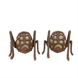 Pair of Japanese cast iron lanterns formed of crickets, H13cm