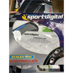 Quantity of Scalextric, including various sets; Digital Driver, Nissan Championship, Moto GP1, App Race control set and a collection of track and other accessories as per list