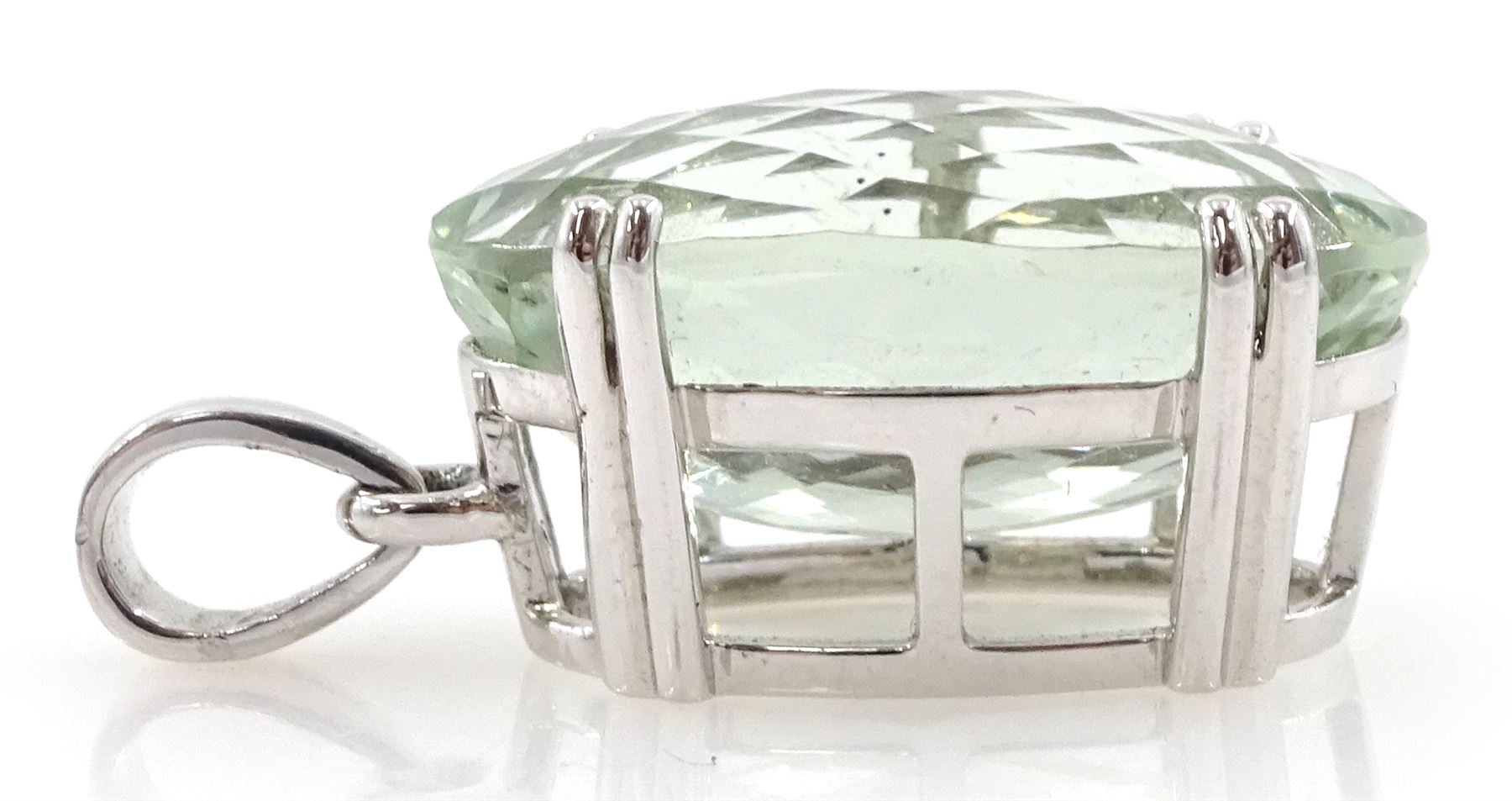 18ct white gold single stone oval briolette cut zoisite pendant, hallmarked, zoisite approx 14.00 carat
