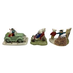 Two Royal Doulton Rupert Bear figure groups, comprising Rupert, Bill and the Mysterious Car RB11 and Temped to Trespass RB5, together with Rupert Bear and Algy Pud