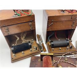 Heeling Error Instrument Patt.5 No.1613E (box numbered 1810E) with integrated spirit level D11cm; two walnut cased electric shock machines; and a similar board mounted electric shock machine (4)