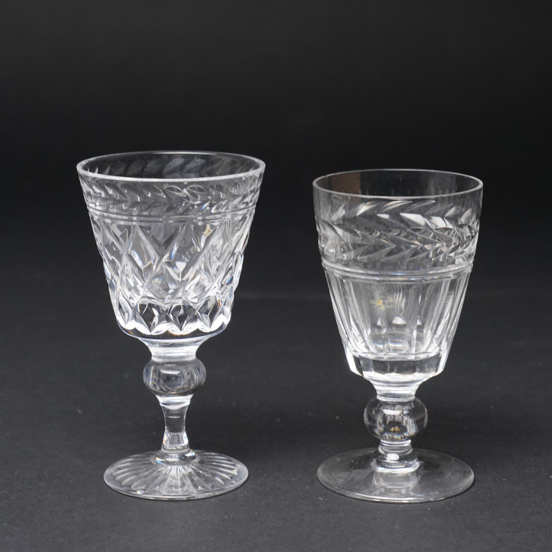 Quantity of Stuart crystal including six Cheltenham whisky tumblers, six claret glasses, six water tumblers and decanter with similar Stuart glass including sherry glasses, two brandy balloons, water jug etc