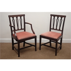  Set eight (6+2) early 20th century inlaid mahogany dining chairs, upholstered seat, square tapering supports  