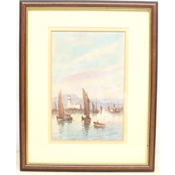 Frank Rousse (British fl.1897-1917): Shipping in Scarborough Harbour, watercolour signed 25cm x 16cm