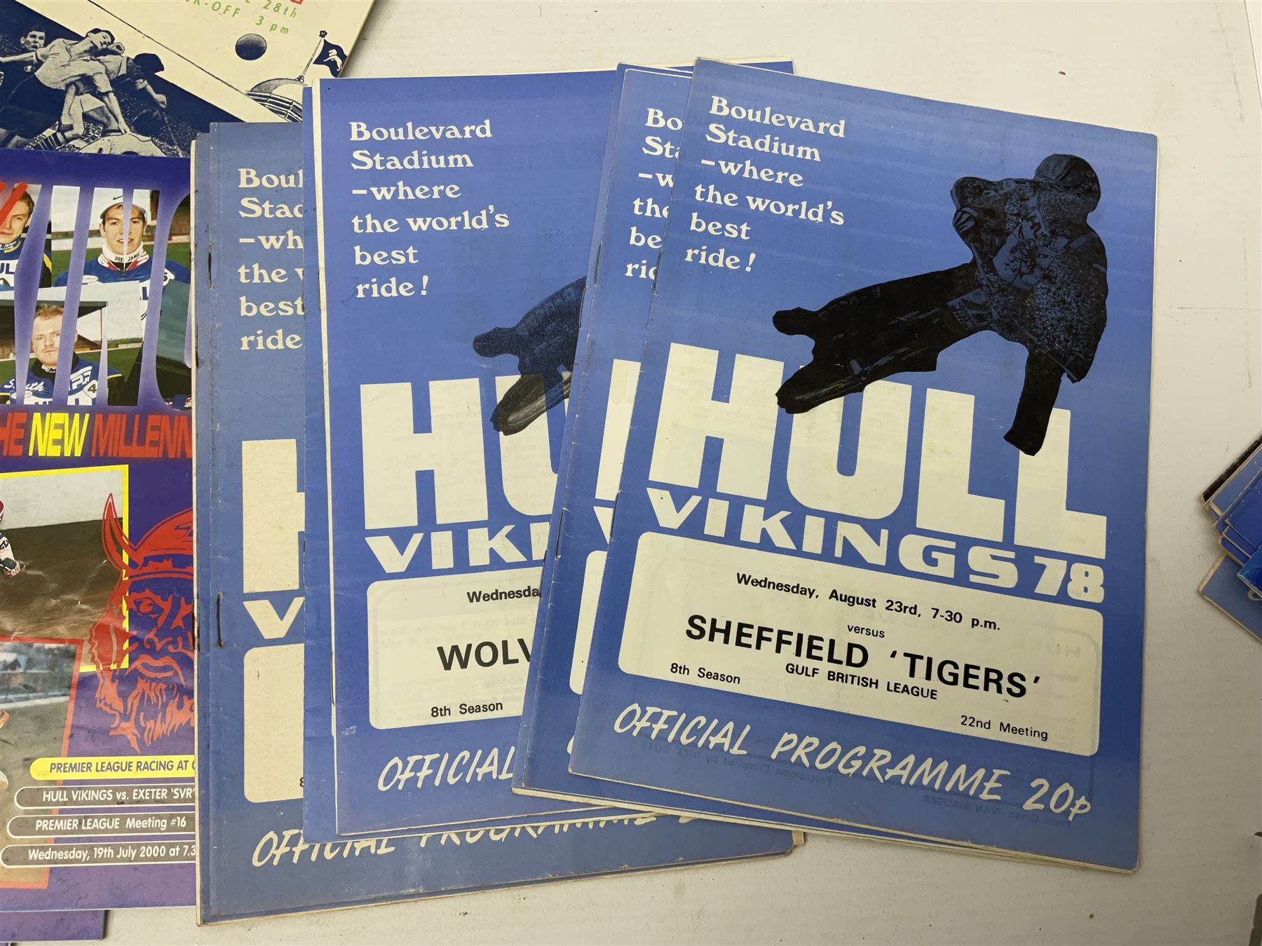 1951 FA Cup final Blackpool V Newcastle United programme, together with a collection of other sporting programmes, mostly Speedway official examples, and a football rattle.