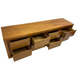 Sirene Design Ltd - contemporary solid ash 'Faro' sideboard or low unit, fitted with bank of eight uniform drawers, on square feet