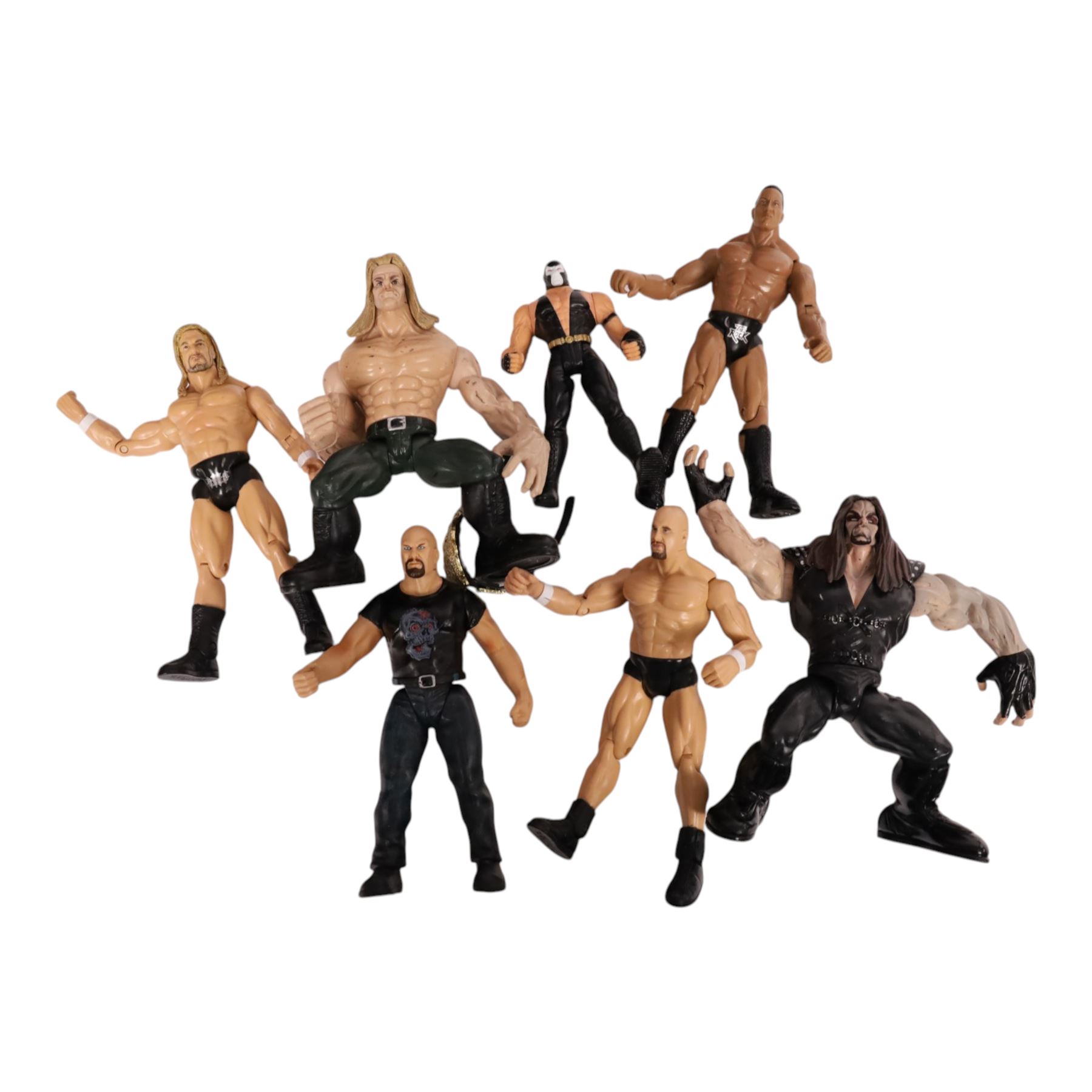 Jakks Pacific wrestling ring and wrestlers, including WWE Money in the Bank Ladder Match Wrestling Ring, boxed, six carded Ruthless Aggression Series 27 wrestlers John Cena, Chris Masters, Mr Kennedy, Bobby Lashley, Carlito and Batista and seven loose wrestling figures