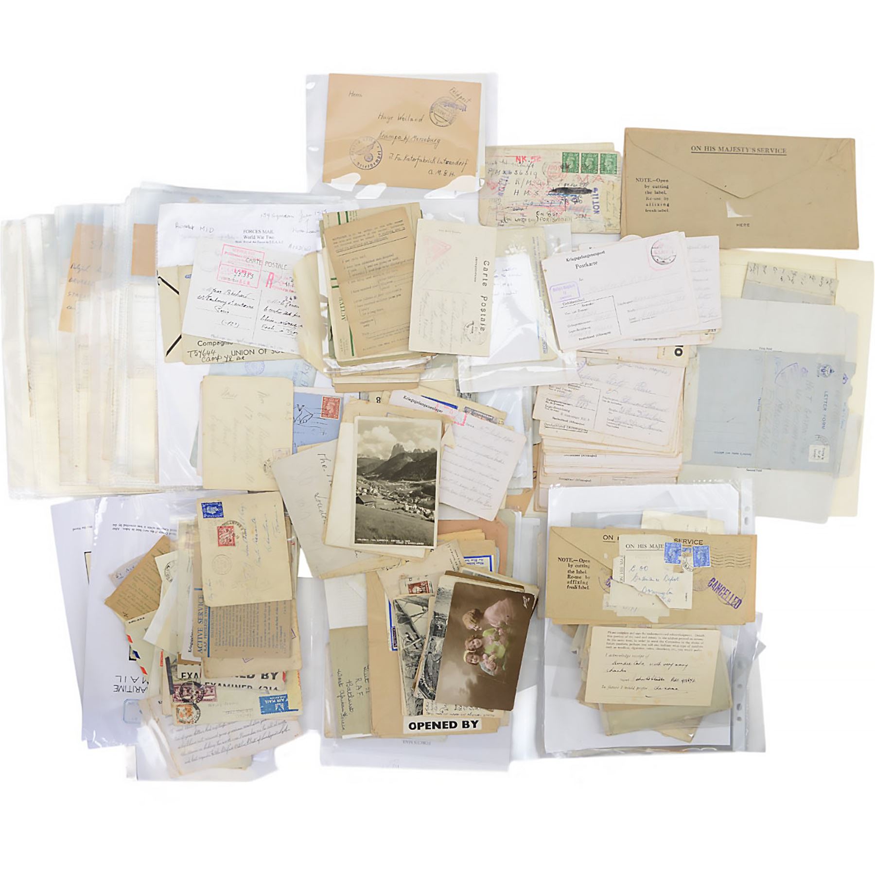 Collection of Prisoner Of War mail, including postcards, letters, envelopes, from French, Italian and other European prisoners, mainly from Germany prisoner of war camp at Stammlager  
