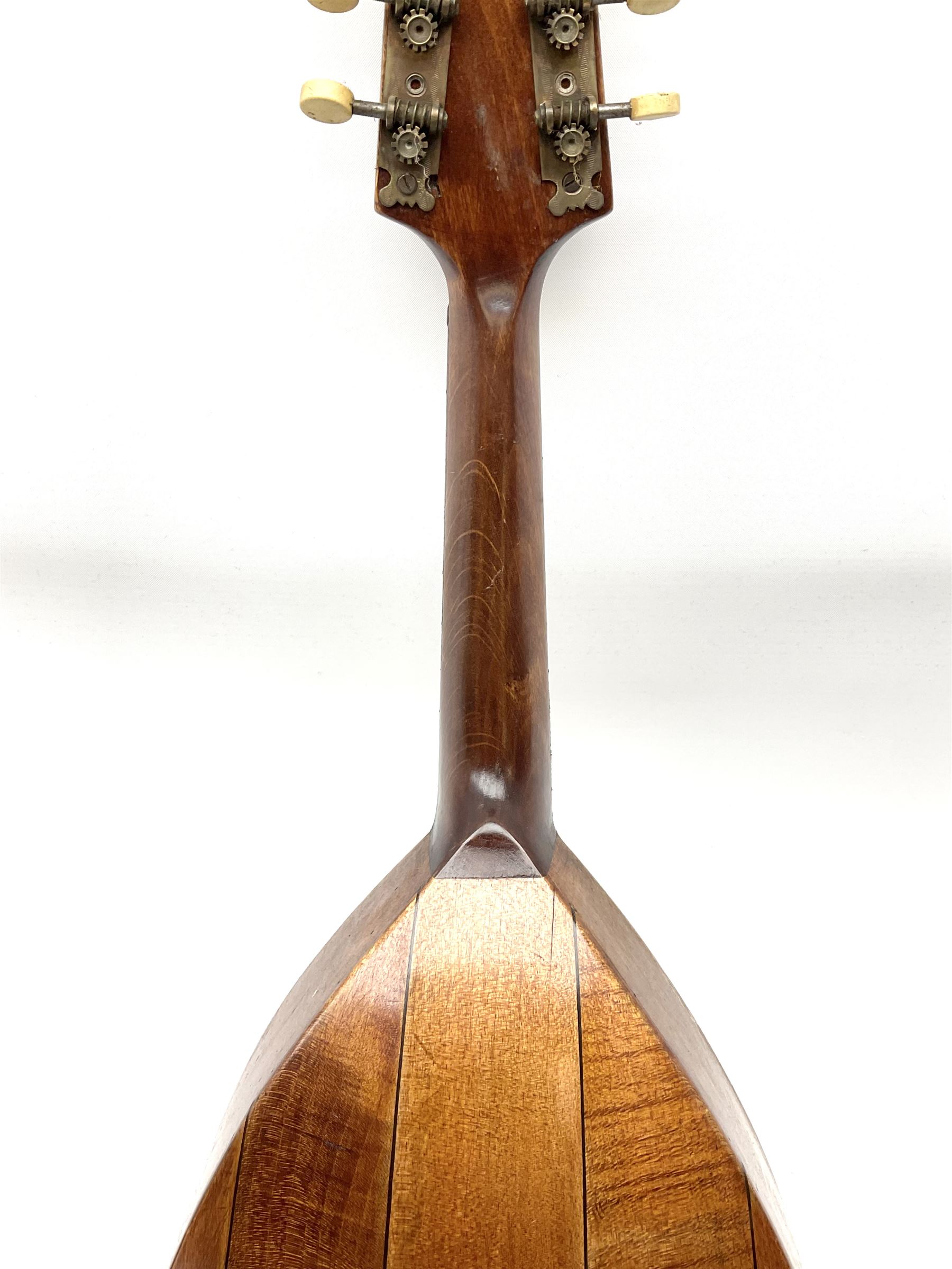 Melody-Uke four-string ukelele banjo, makers plaque to head stock L59cm; and Italian eight-string lute-back mandolin with mahogany stained segmented maple back and spruce top L59cm (2)