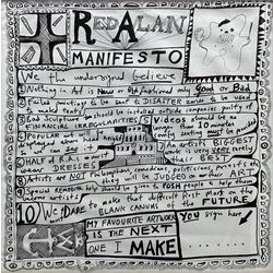 Sir Grayson Perry RA (British 1960-): 'Red Alan Manifesto', digital print on a cotton napkin 50cm x 50cm