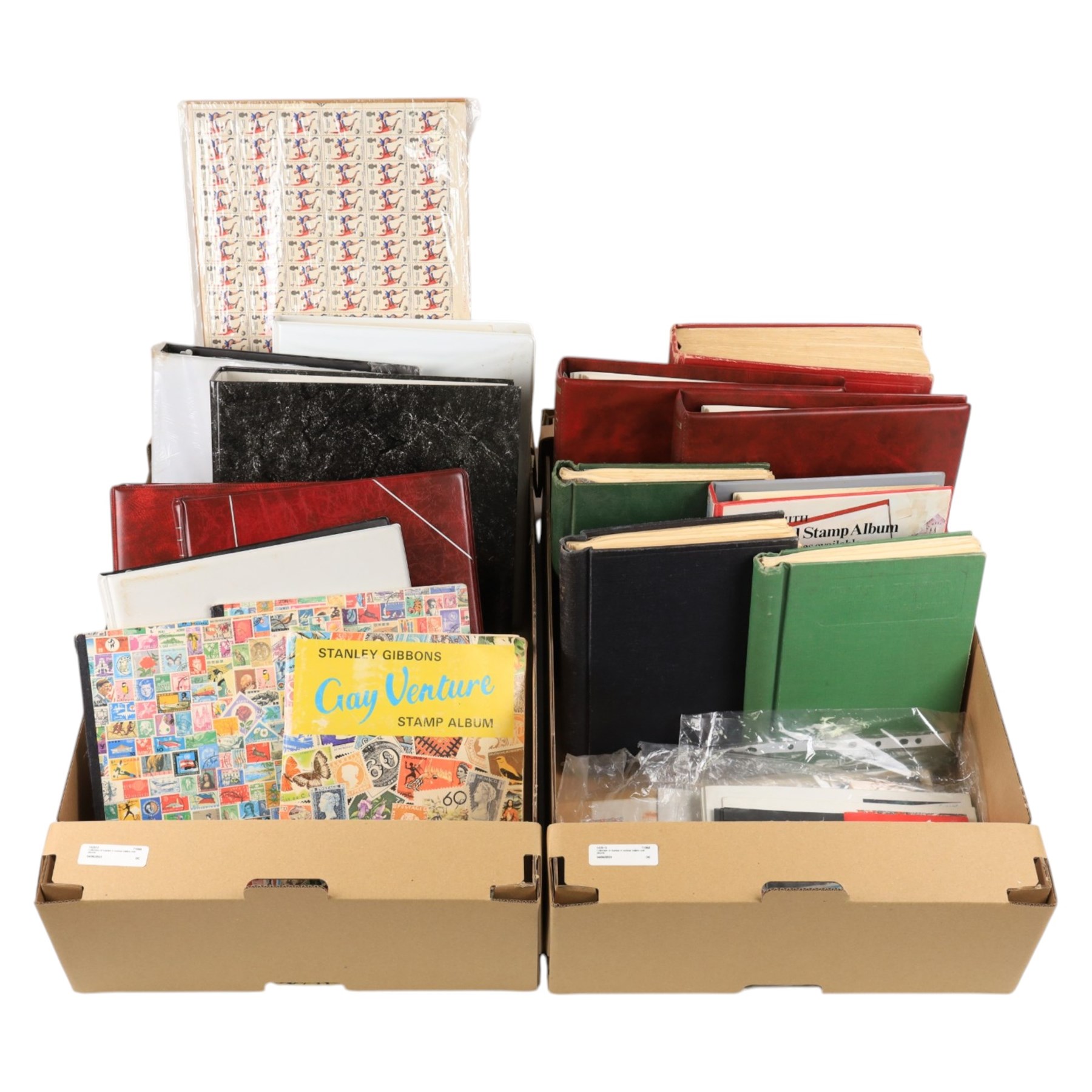 Great British and World stamps, in various albums and folders, in two boxes
