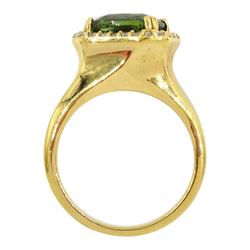21ct gold rectangular cut green garnet and diamond cluster ring