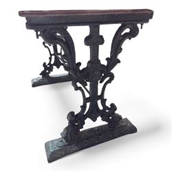 Cast iron garden table, with stone top