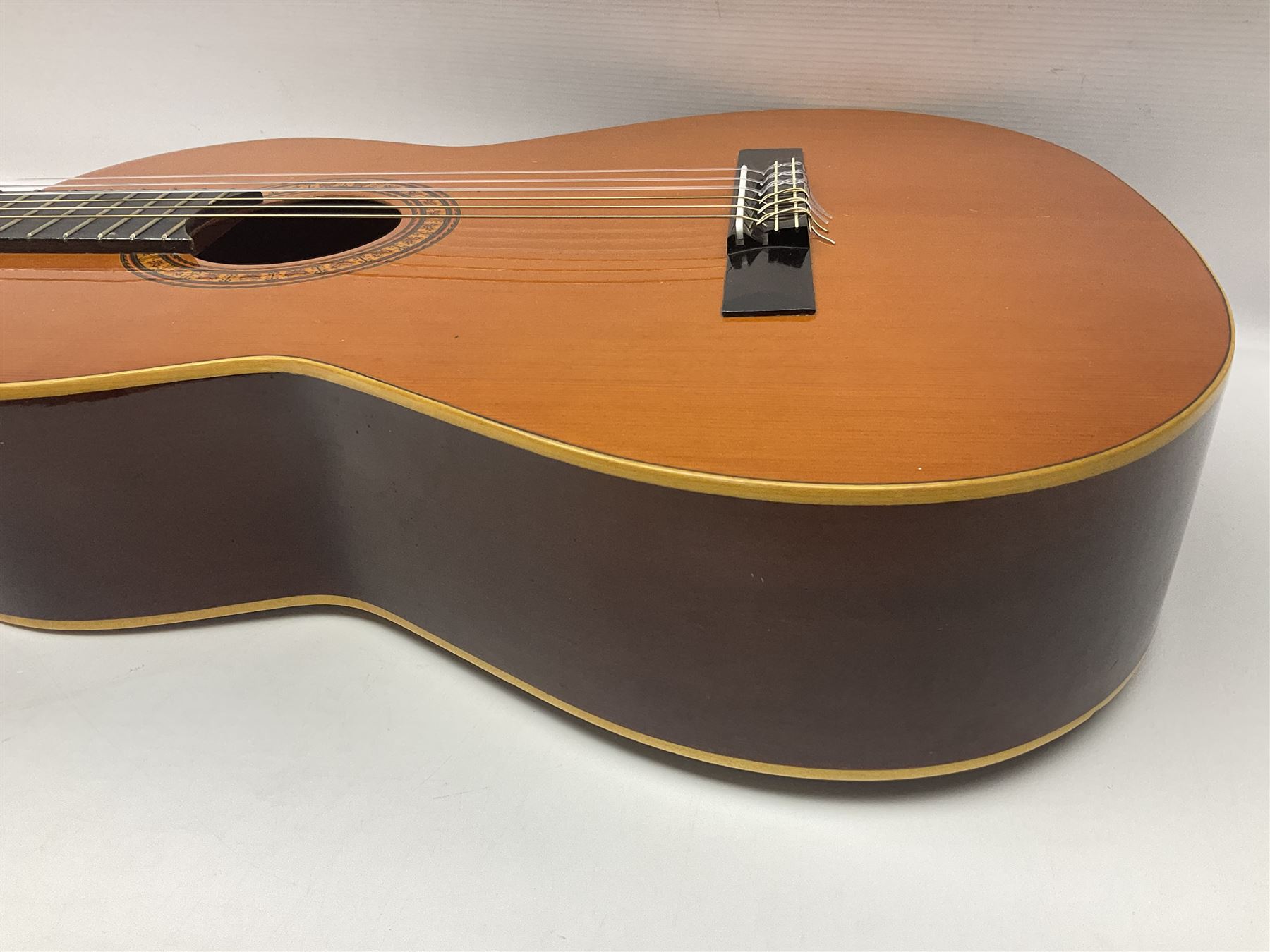 Harmony Model H6360 acoustic guitar in mahogany with spruce top, L103cm overall; and 1970s B&M (Barnes & Mullins) Concert Grande acoustic guitar, L101.5cm overall; each in hard carrying case (2)