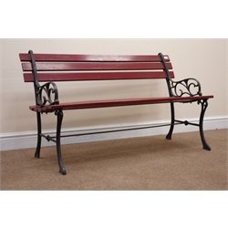 Wrought metal framed garden bench with wooden slats, W122cm  