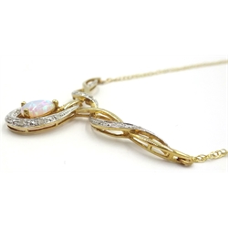  Opal and diamond necklace hallmarked 9ct   