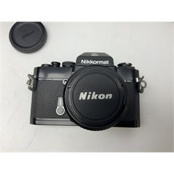 Nikkormat FT2 camera body, serial no. 5066813, in original packaging, together with Nikkormat EL camera body, serial no. 5577358, with Nikon Nikkor 50mm 1:1.8' lens no. 2143575, Nikkormat FT, serial no. 3968385, and Nikomat FT camera body, serial no. 4015491