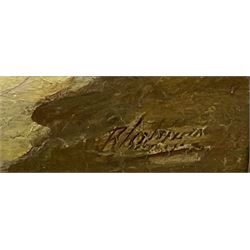 Robert Jobling (Staithes Group 1841-1923): 'Going Out on the Tide - The Beck Staithes', oil on canvas signed, titled on canvas with artist's address verso, also with Laing Art Gallery Newcastle exhibition labels 90cm x 70cm 