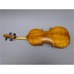  German Saxony violin c1890 with 35.5cm two-piece maple back and spruce top, L59.5cm overall, in carrying case  