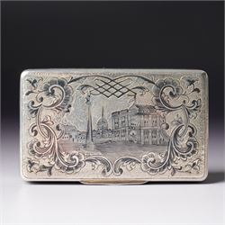 19th century Russian silver and niello work snuff box engraved with a view possibly of St ...