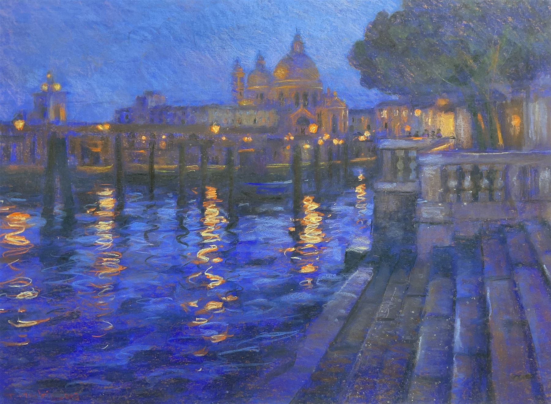 John Mackie (Scottish 1953-): Venice by Night, pastel signed and dated 2013, 57cm x 77cm