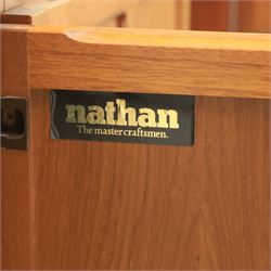 Nathan - pair of sideboards, rectangular top over four short drawers, above signature square panelled cabinet doors on a recessed plinth base