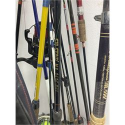 Large collection of part fishing rods and reels, maker's including Silstar, Dynabraid and Madfish, etc 
