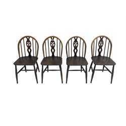 Ercol - set four beech fleur-de-lis dining chairs