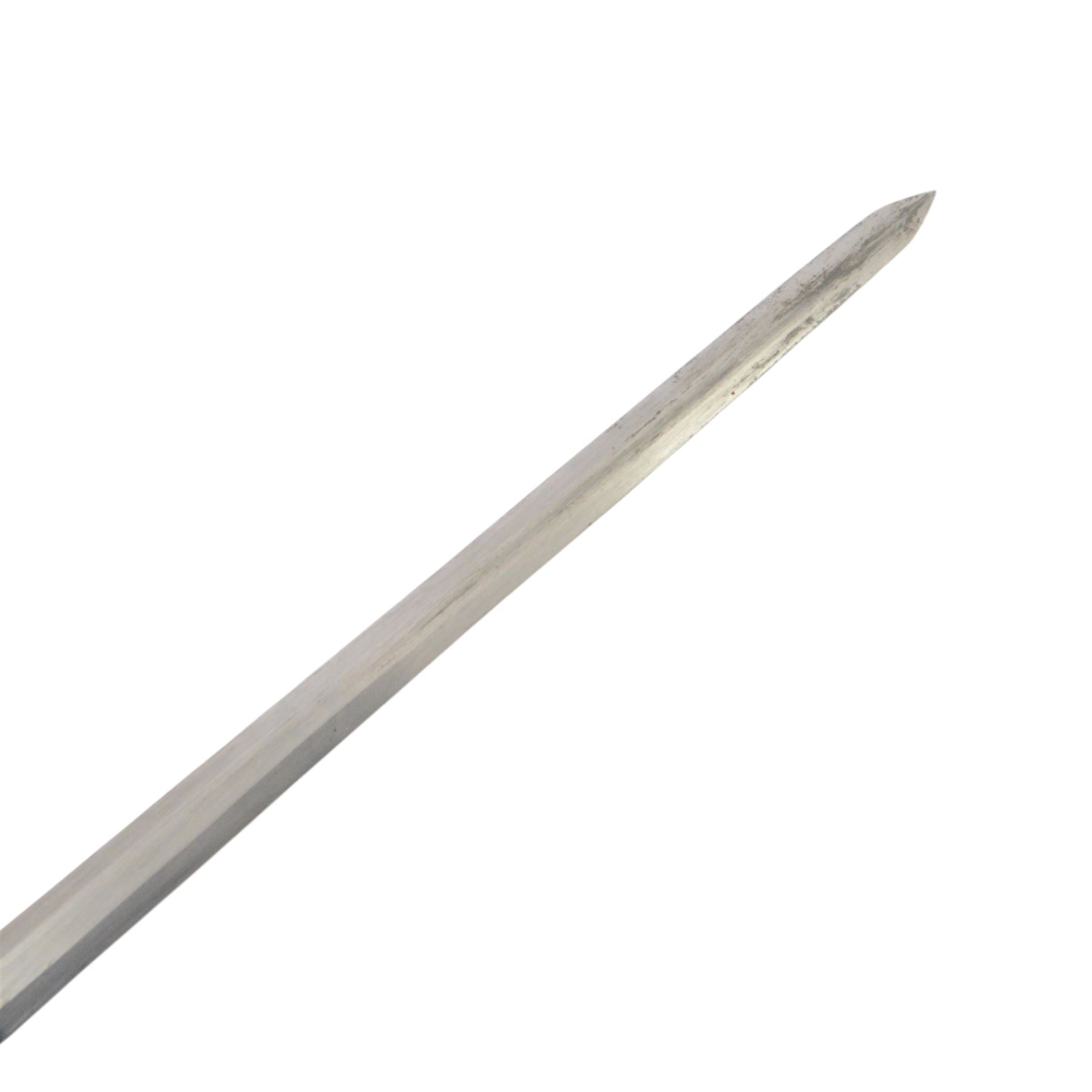 WWII German Third Reich Land Customs Officers dagger, the L30cm double edged blade stamped to the ricasso  Eickhorn Solingen, wire bound leather grip with laurel pommel, eagle and swastika crossguard, in leather scabbard with white metal mounts, overall L41cm