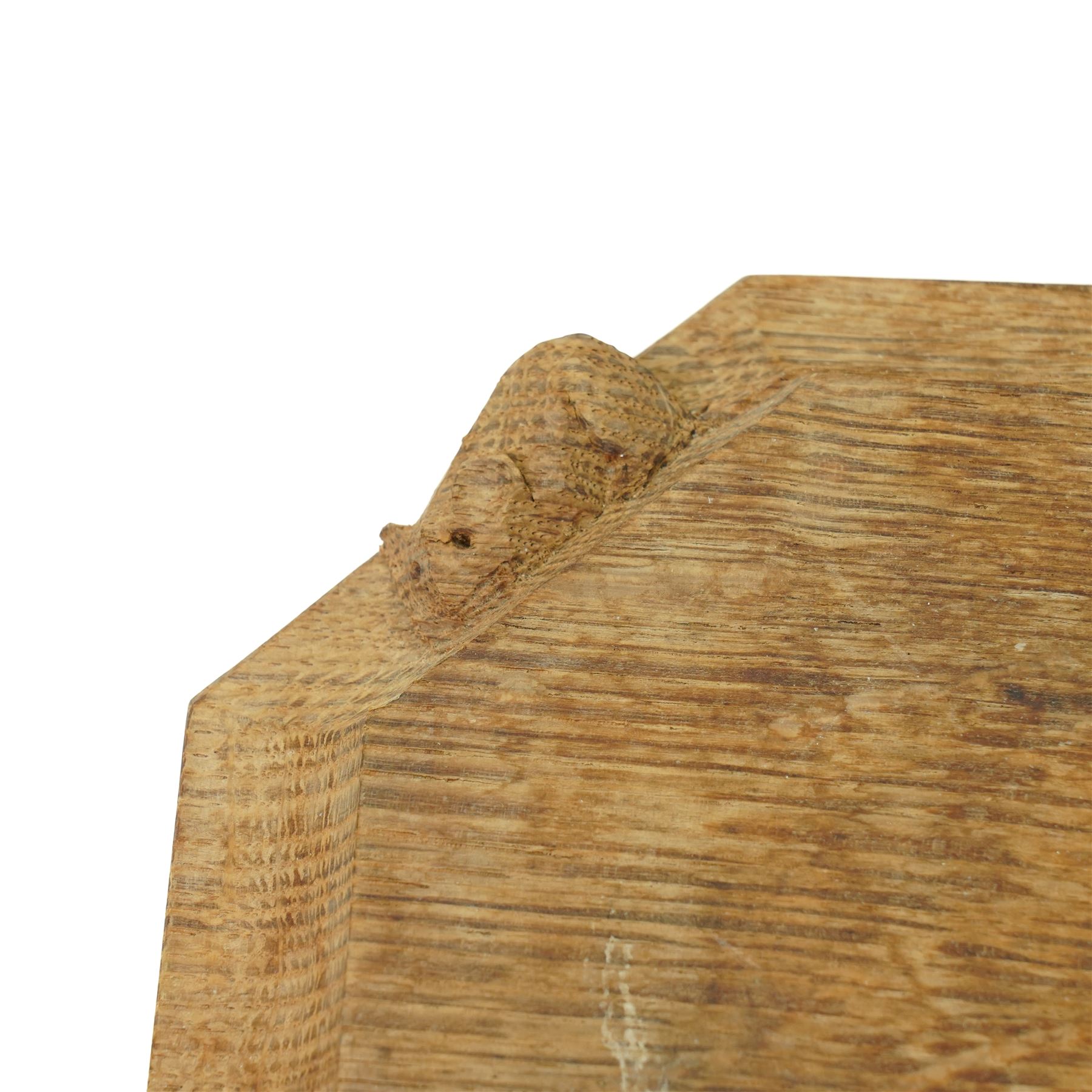 Mouseman - oak octagonal herb chopping board, with carved mouse signature, by the workshop of Robert Thompson of Kilburn