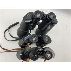 Eleven pairs of binoculars to include Lieberman & Gortz 20x65, Stem (USSR) 7x50, Helios 10x50 Field, Prinz 12x50, Tasco 8x40, Tasco 10x50, etc