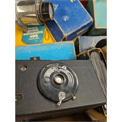 Watkins Bee Meter, in orignal box together with a Kodak Pocket Instamatic 400, Wray Stereo Graphic Viewer, Schneider-Kreuznach lens and a collection of other cameras and equipment 