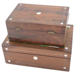 Pair of Graduating 19th century rosewood boxes inlaid with mother of pearl, largest H10cm