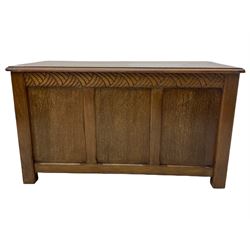 Early 20th century oak blanket box, hinged top, panelled front