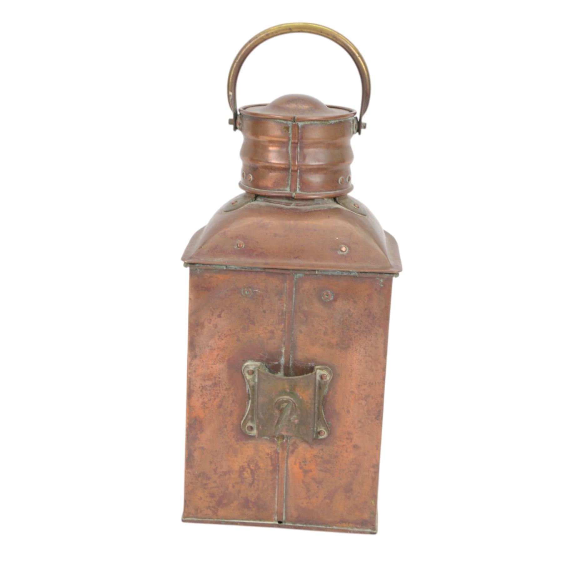 Pair of 20th Century Port and Starboard copper ship lanterns, together with Simpson Lawrence copper ships lamp with brass plaque and Ankerlight lantern