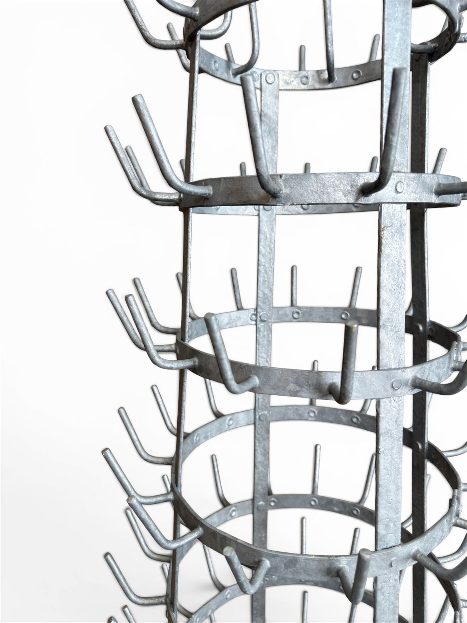 Galvanised metal bottle drying tree, pegs for 142 bottles