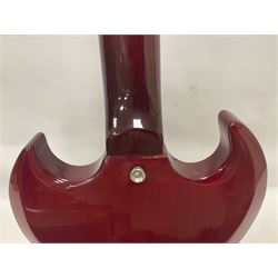 Vintage VS6M Reissued Series six string electric guitar, with solid body in cherry red finish, in carrying case, guitar L103cm