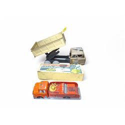 Marx Scissors Hydraulic Dump Truck, Electric Remote Control Car and a tinplate fire engine...