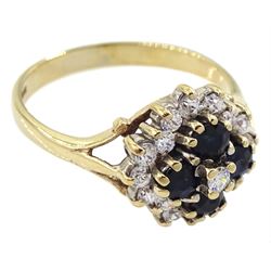9ct gold blue and white cubic zirconia cluster ring, hallmarked