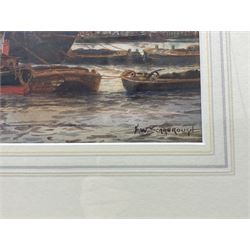Frederick William Scarborough (British 1860-1939): 'The Pool of London and Tower Bridge', watercolour signed and titled 34cm x 72cm 