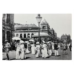 Set five black and white Victorian and later photograph prints of Scarborough on canvas together with a colour photo print of an aerial view of Scarborough max 66cm x 96cm (6)
