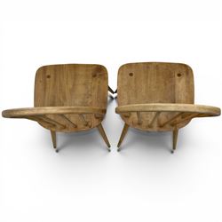 Ercol - set of four elm 'Windsor' chairs, hoop design back dish seat, tapering supports united by H-stretcher 