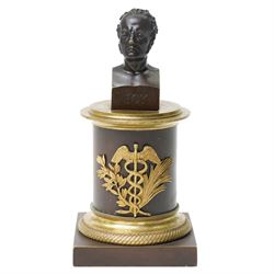 French 19th-century bronze inkwell surmounted by a bust of General Maximilien-Sébastien Fo...