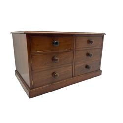 19th century and later mahogany cabinet, rectangular top with moulded edge over two fall front compartments and two cupboards, moulded plinth base