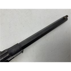 Unmarked Spencer & Rogers type Remington style .44 cal. six-shot percussion revolver, 20cm octagonal barrel with loading lever under, brass trigger guard and two-piece wooden grip L37cm overall; together with a framed watercolour by Alan J. Gray dated 2009 entitled 'The Remington .44 Calibre 1861 Navy Revolver'  19 x 42cm (2)